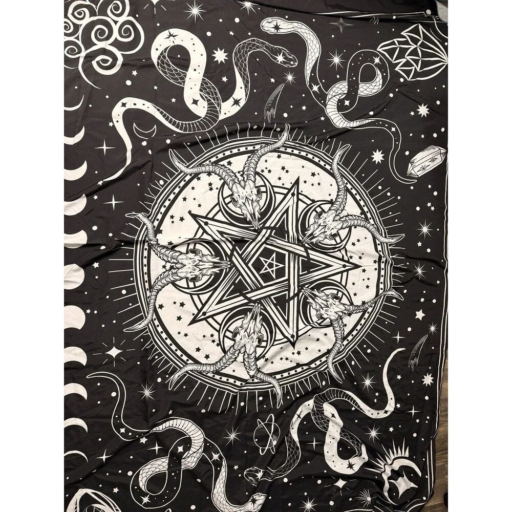 Large 59x83 Occult Tapestry Goat Skull Pentagram Snakes Celestial Gothic Witchy
